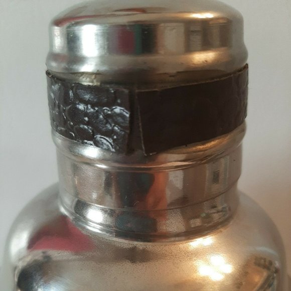 Vintage Stainless Steel and Brown Leather Cocktail Shake with Strainer India - Picture 5 of 12
